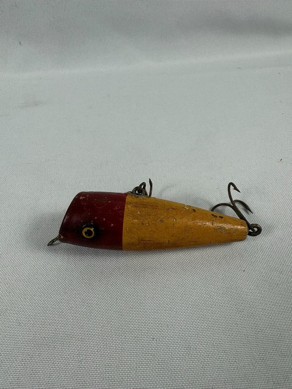 Vintage Creek Chub Plunker 3200 Wood Fishing Lure Red Head Yellow 3” Antique
